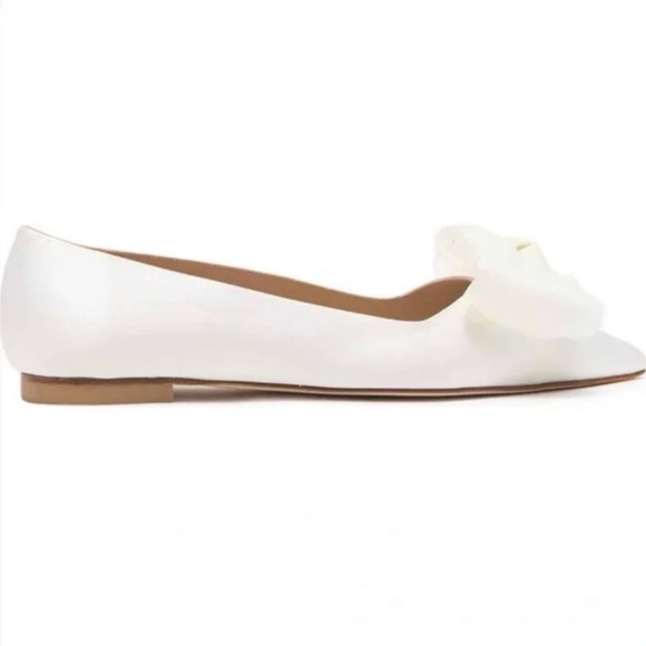 Stuart Weitzman ANNY MESH White Silk Satin Bow Flats Pointed Toe Bridal Shoe 7.5 - Picture 5 of 13